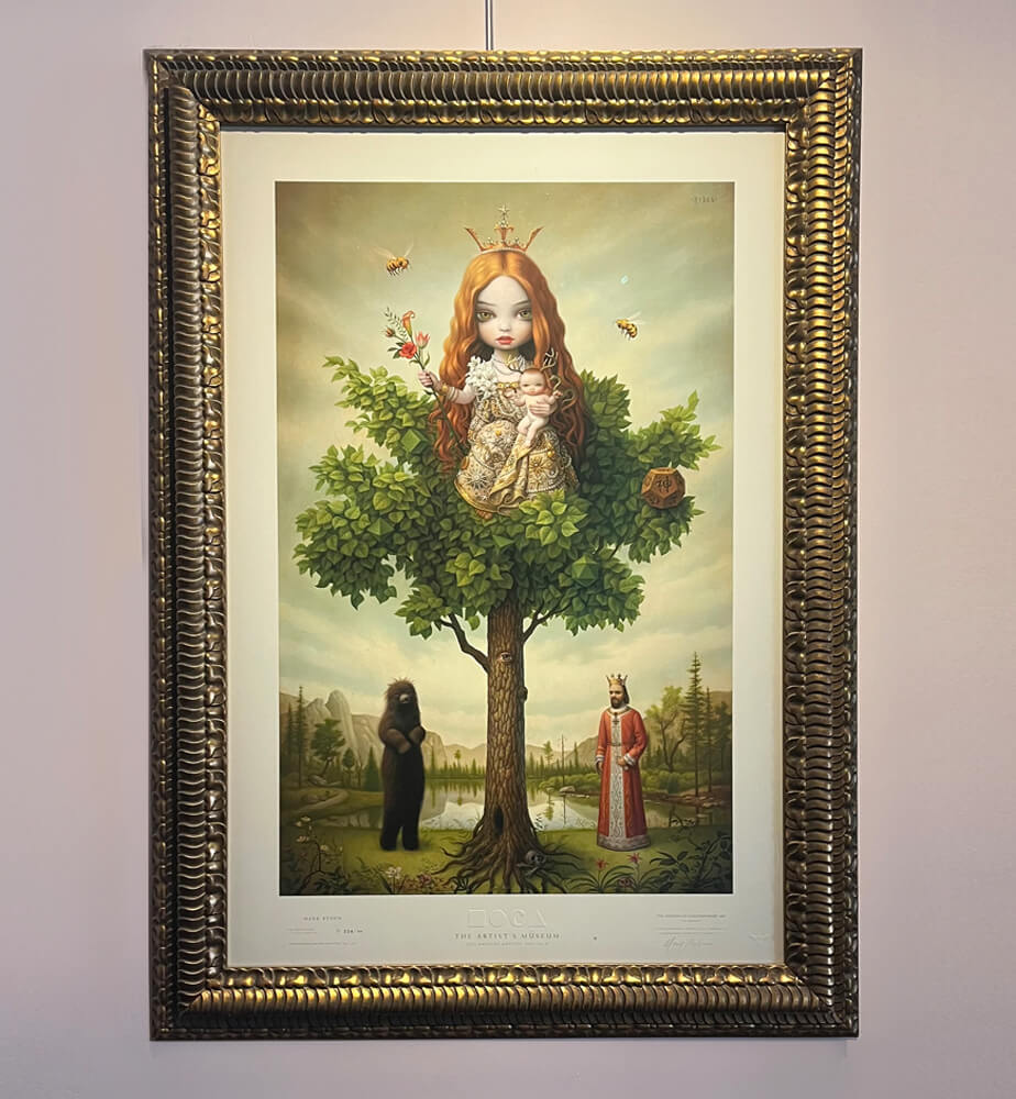 The Tree Show, limited edition lithograph by Mark Ryden in an ornate gold frame