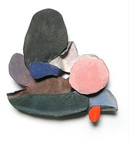Layered abstract sculpture by David Neale in grey, blue and pink